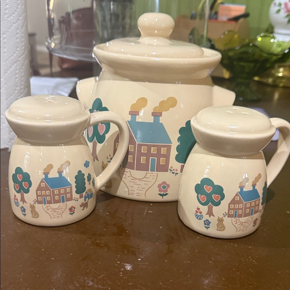 Welcome to my Home cookie jar and salt and pepper shakers. Great condition